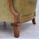 1960s, Danish armchair in original very good condition, furniture velour, oak wood.