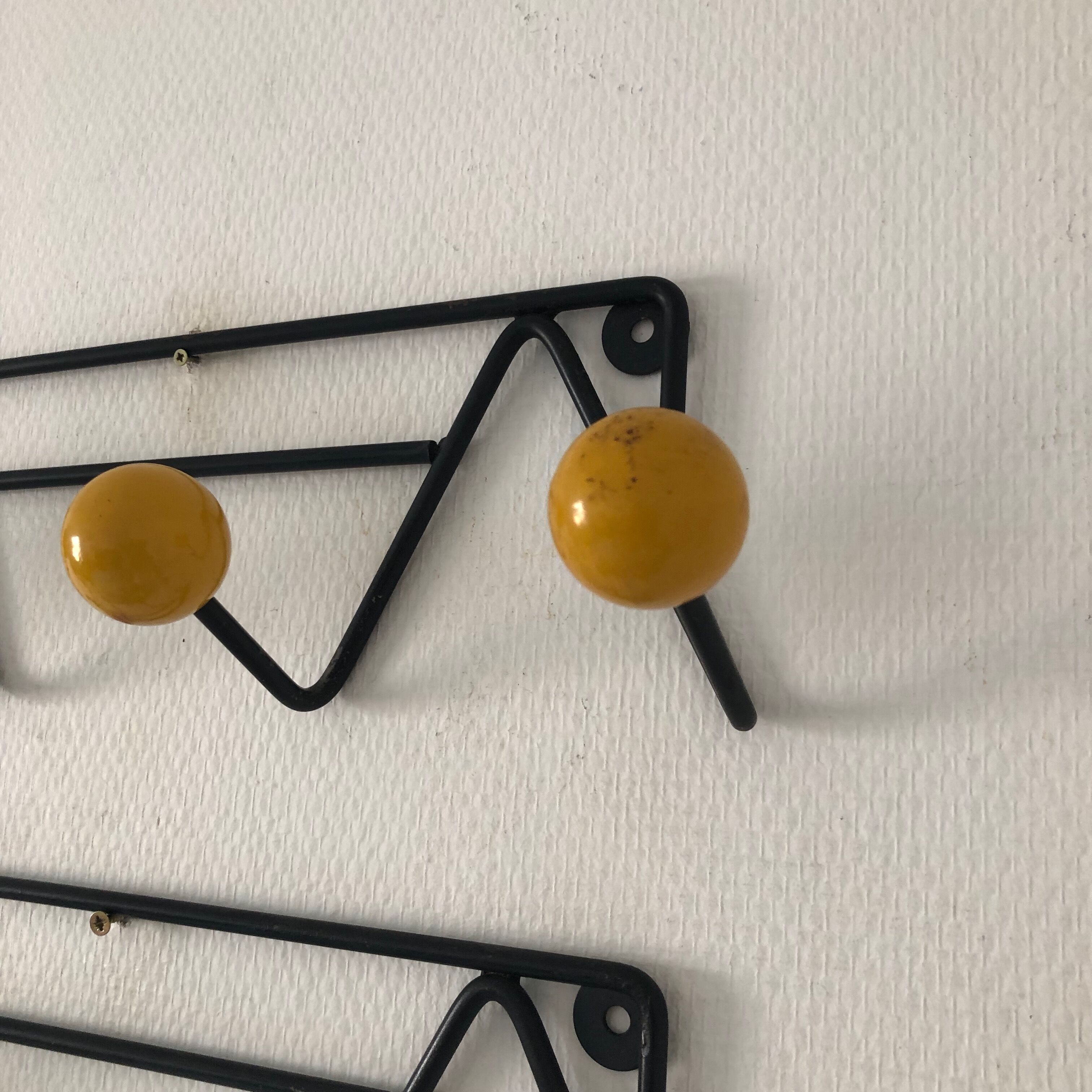 Pair coat racks balls 4 vintage patères 1960