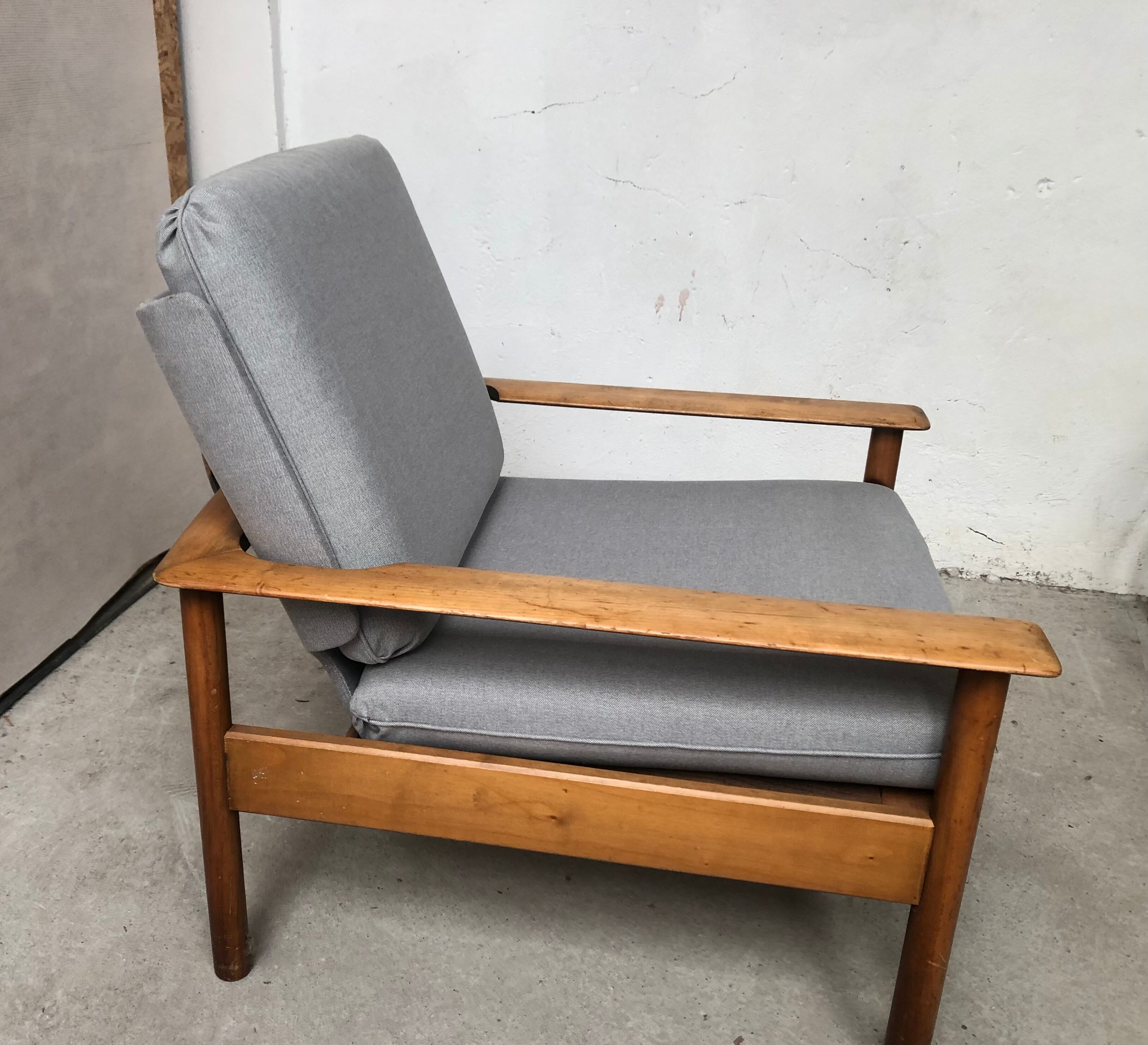 Scandinavian armchair in gray fabric from the 60s
