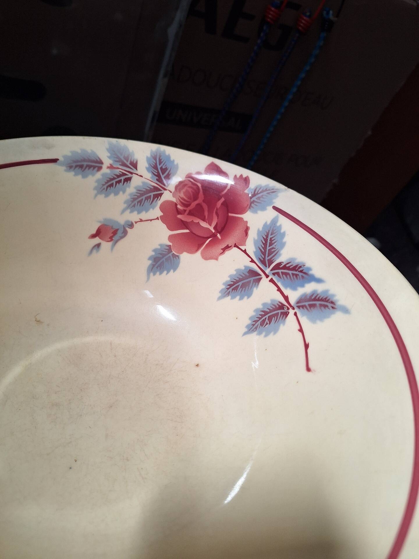 Large earthenware salad bowl with an old rose retro pattern from Hamage and Moulin des