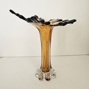 Large vintage amber glass art vase - Height 32cm