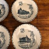 6 flat plates in Clairefontaine earthenware, Terre de Fer, Châteaux collection, 1894-1913
