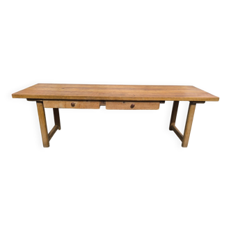 Grande table de ferme ancienne en hêtre 2m56 vintage rustique 10 places