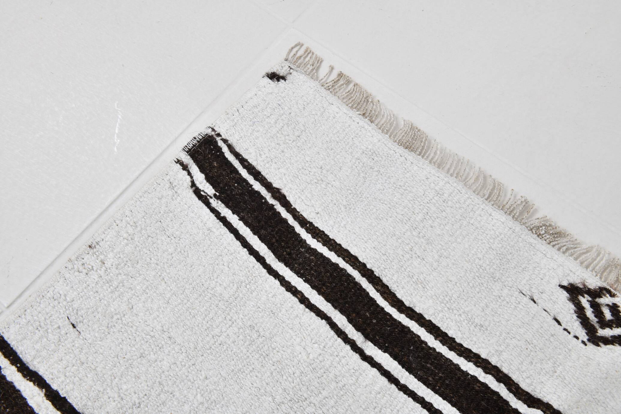 White Brown Striped Turkish Runner Rug, 70x310Cm