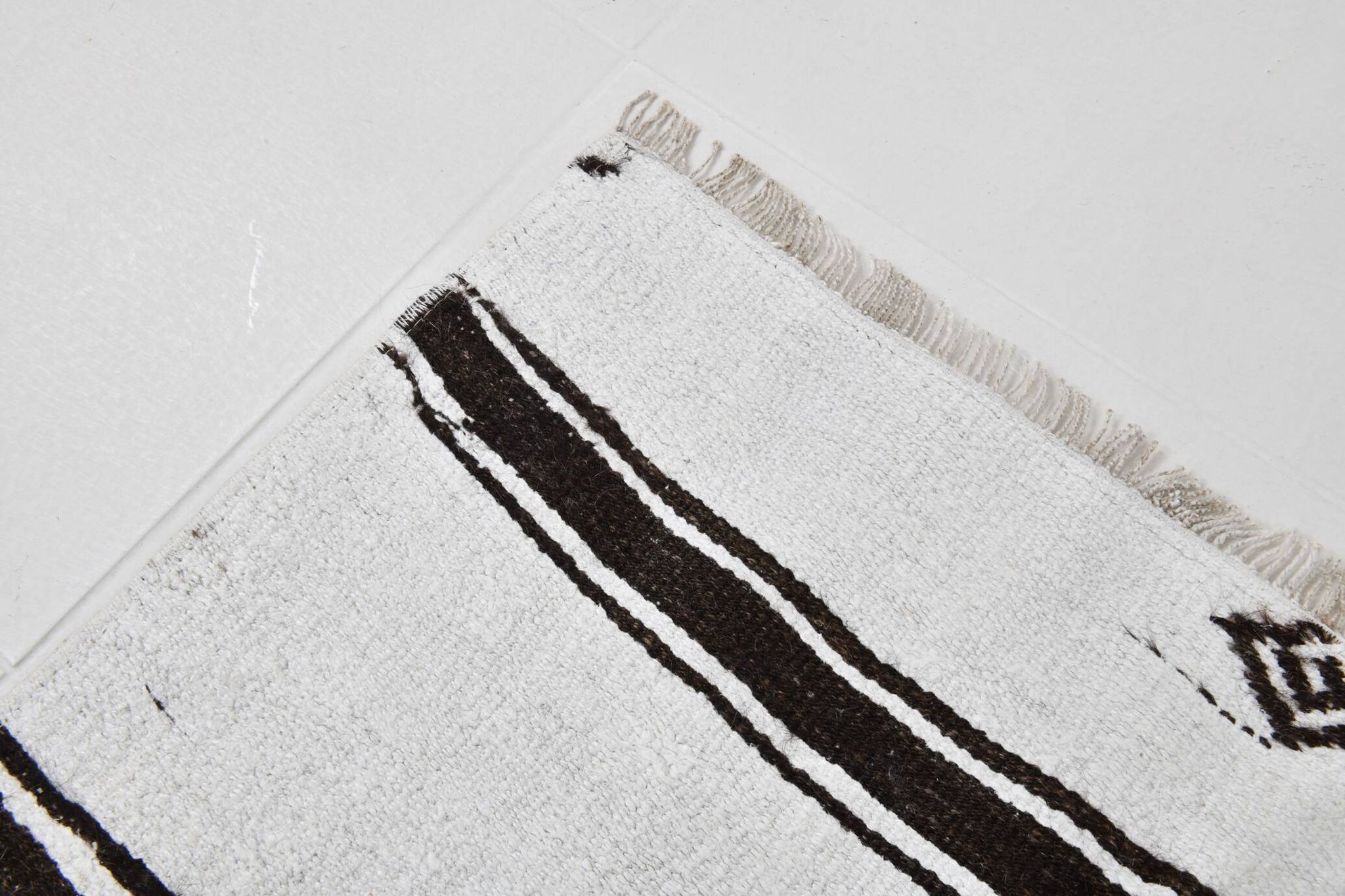 White Brown Striped Turkish Runner Rug, 70x310Cm