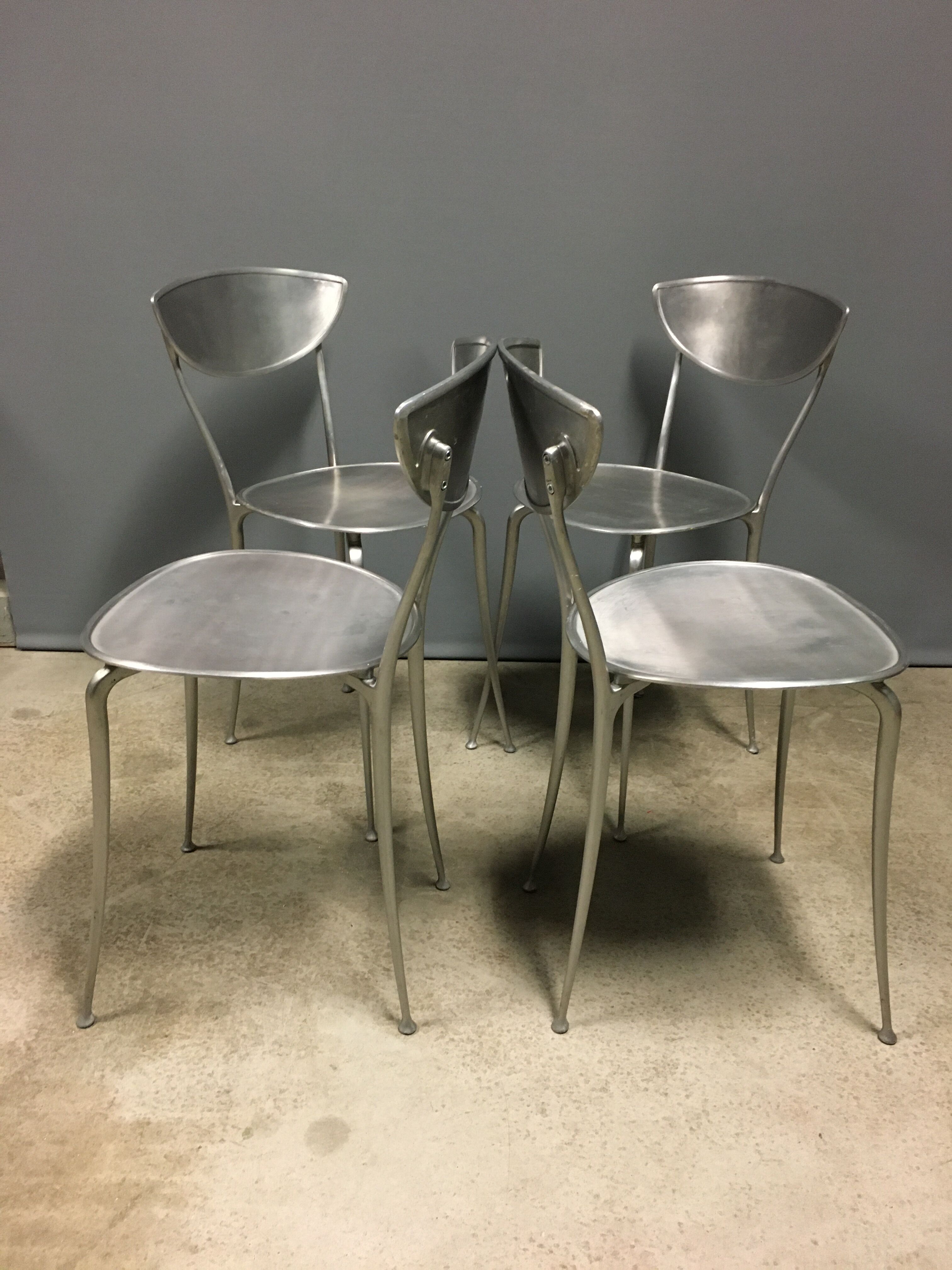 Set of 4 arper aluminium dining chairs. 1990's