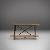 Industrial Side Table with Metal Frame and Wooden Top and Removable Platfor