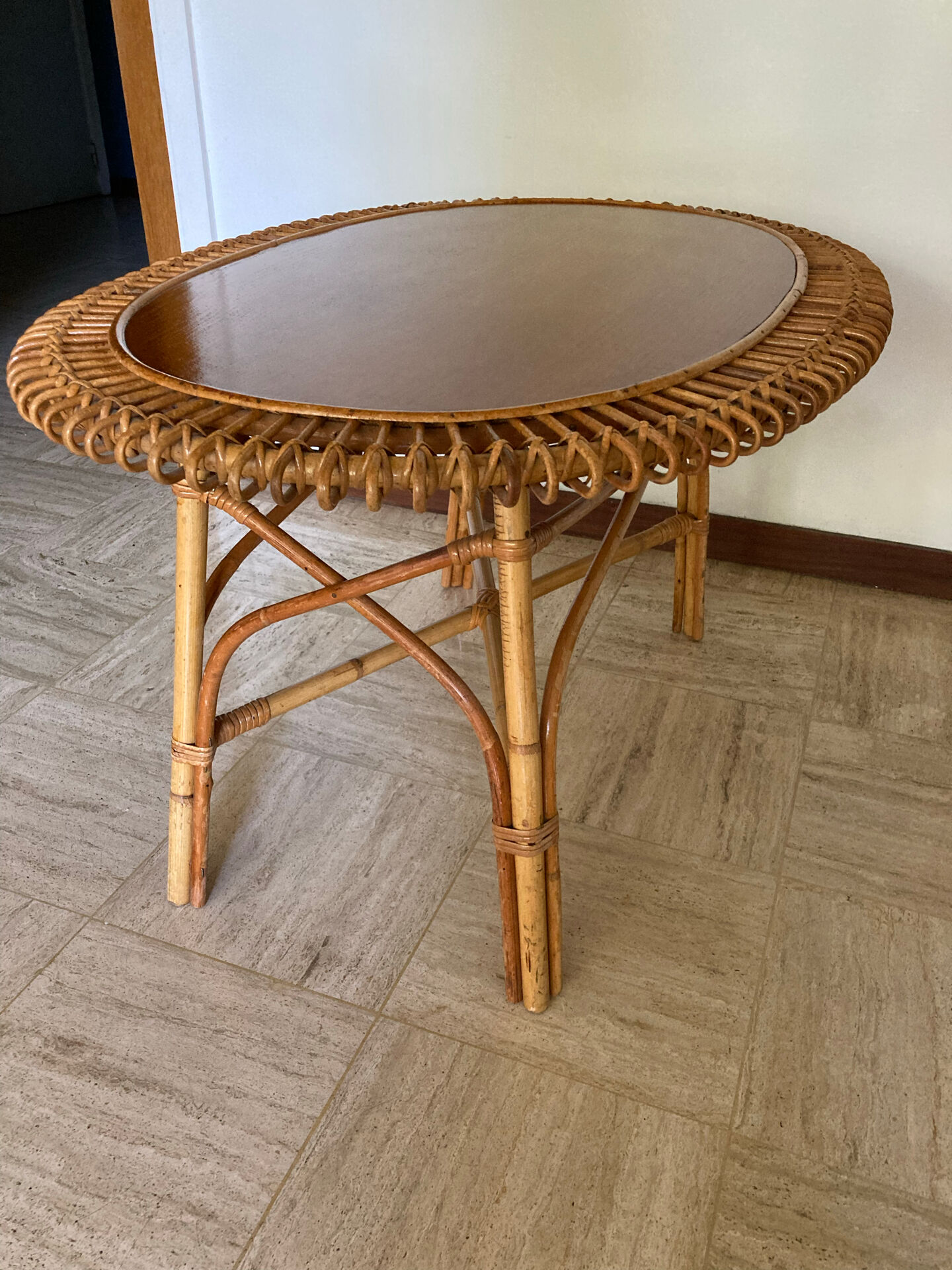 Vintage sun rattan oval coffee table