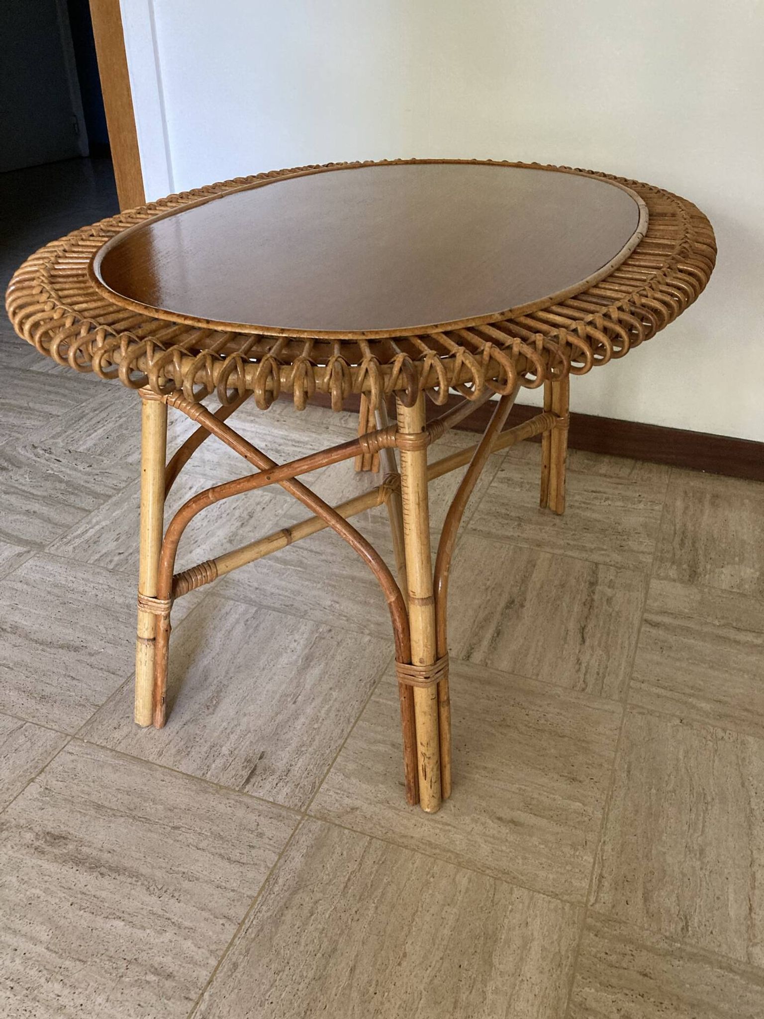 Vintage sun rattan oval coffee table