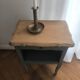 Louis XV bedside table revamped in solid oak and sage green/grey green.