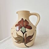 Speckled stoneware carafe with floral decoration signed - Vintage