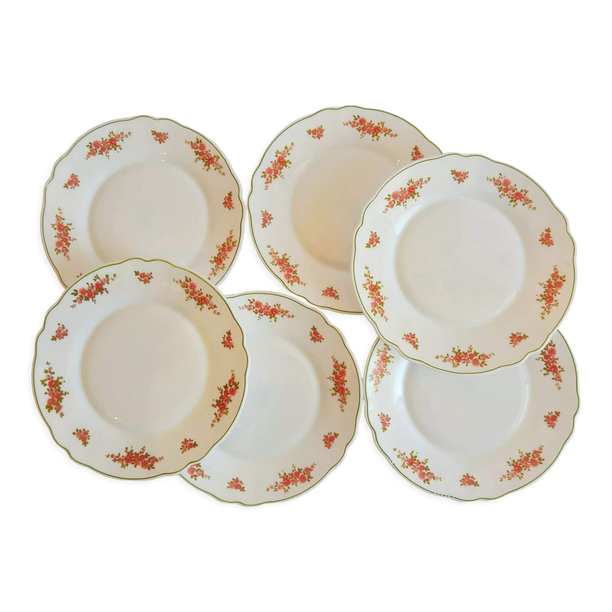 Set of 8 dessert plates opaline pink patterns Arcopal France Vintage