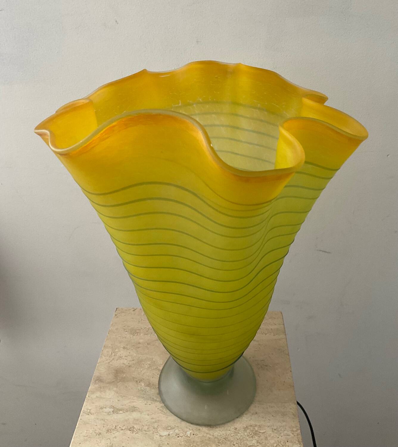 Vintage glass paste lamp with handkerchief neck