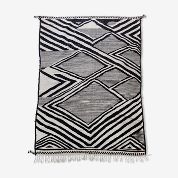 Moroccan Berber kilim carpet ecru with black graphic patterns 291x198cm