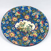 Plat en émaux de Longwy – Décor d’oiseaux et fleurs polychromes – 1950