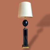 Lampadaire Vintage 1980 par Le Dauphin en laque noire et laiton doré - 1m50