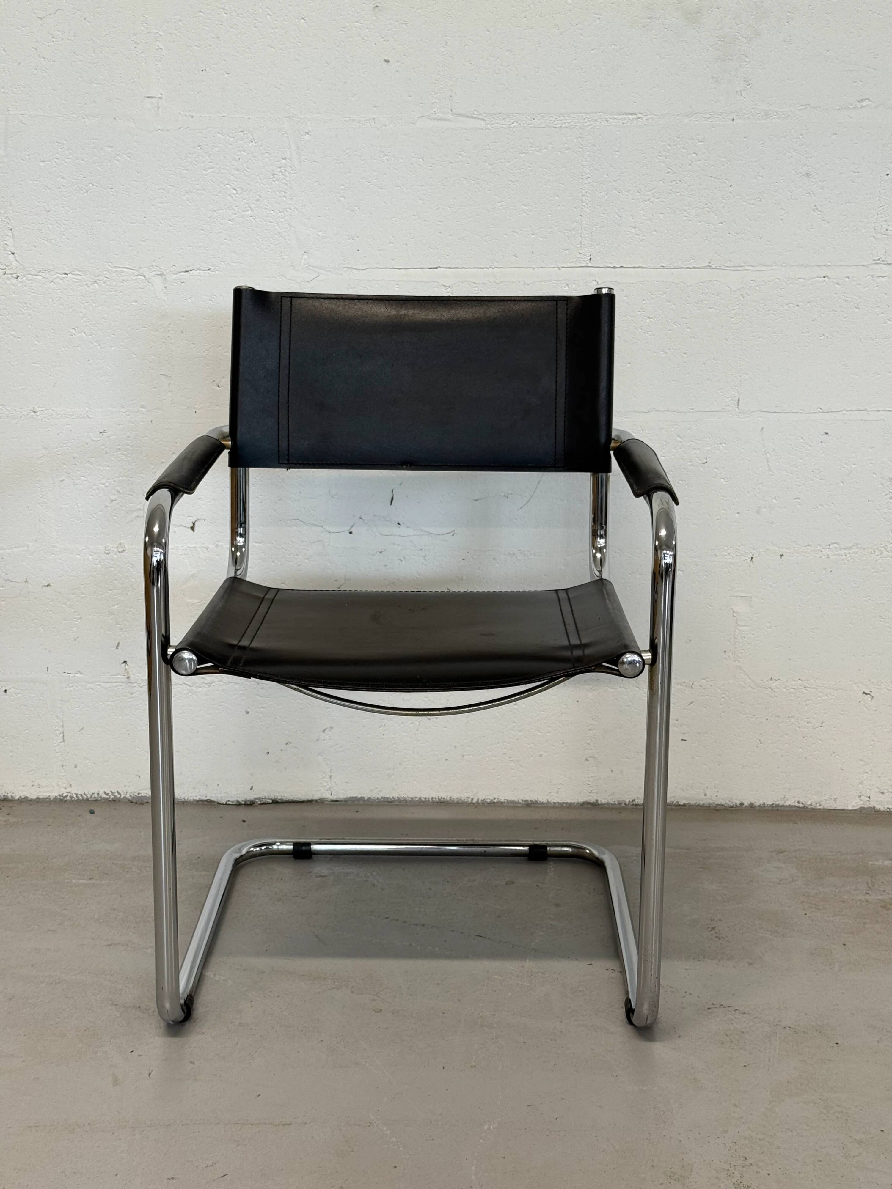 Bauhaus cantilever chair – black leather & chrome (unsigned)