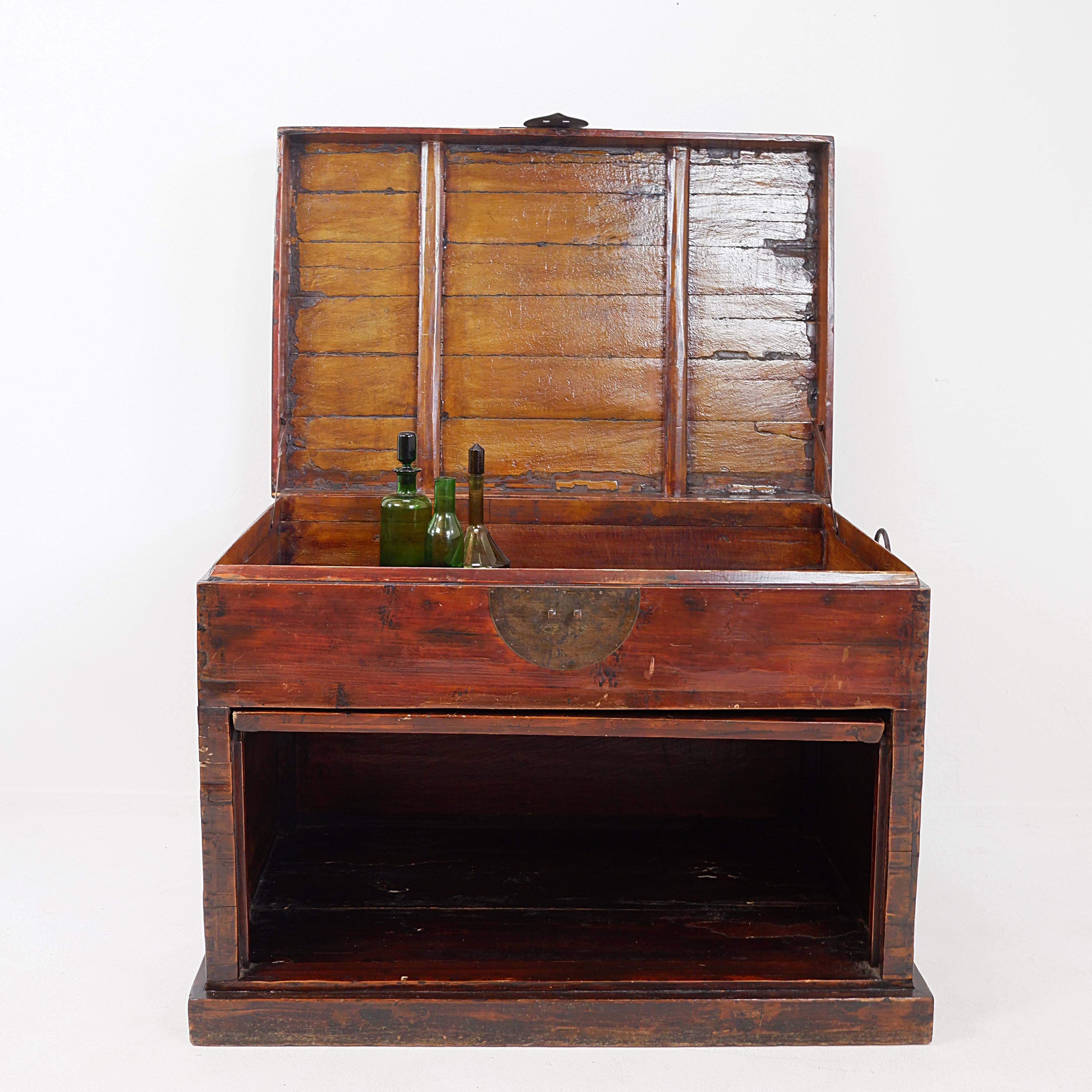 Ancient Japanese chest made of wood and iron.