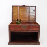 Ancient Japanese chest made of wood and iron.