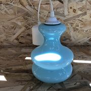 Old Suspension Opaline Blue + Thread White Decoration 70s Vintage