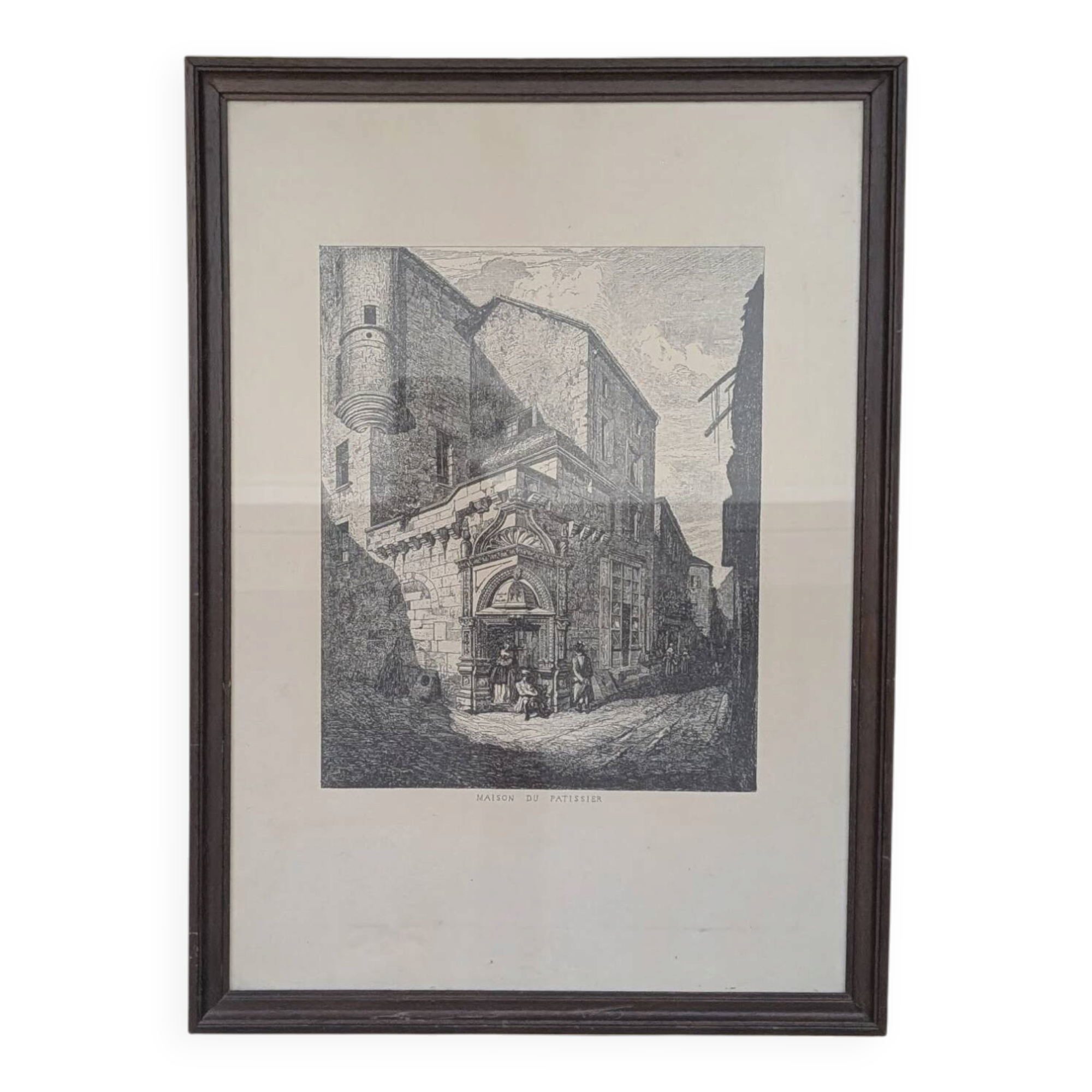 Framed antique engraving — "House of the Pastry Chef"