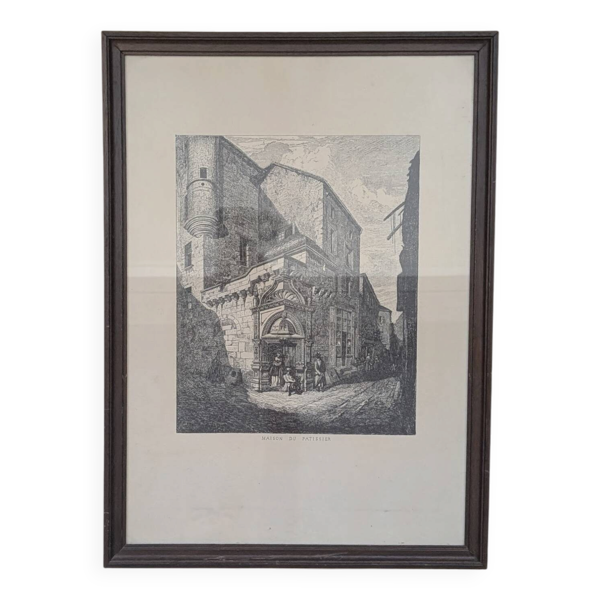 Gravure ancienne encadrée — ''Maison du Pâtissier