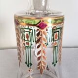 Carafe and 3 liquor glasses with Jugendstijl motifs, year 1920