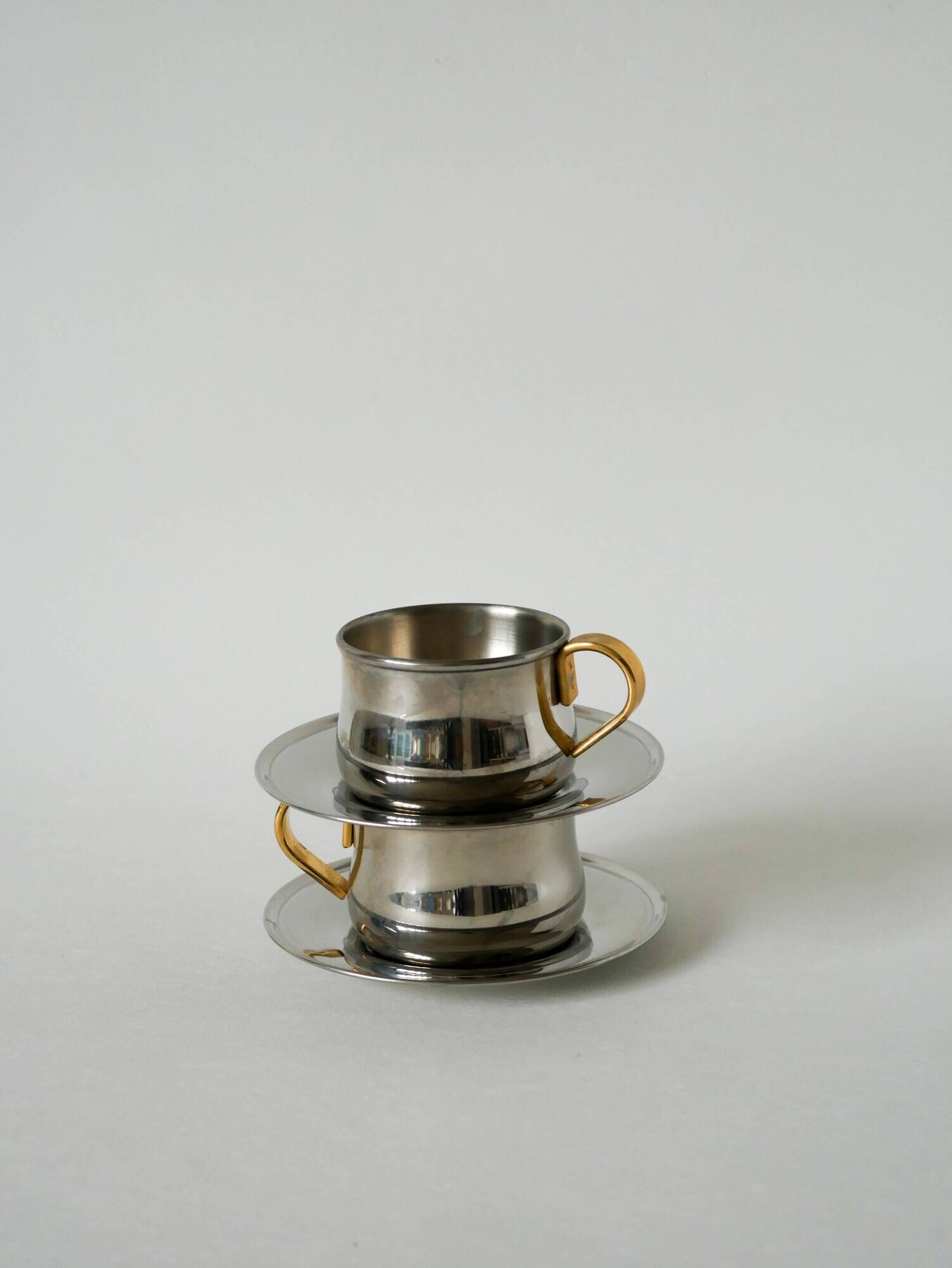 Duo of double-walled stainless steel espresso cups Made in Italy, Design 1970