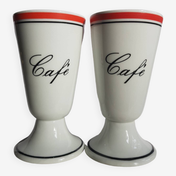 Set de 2 tasses à café sur pied en porcelaine de Limoges mazagrans, atelier du tabalou