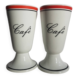 Service de 2 tasses à café sur pied en porcelaine de Limoges mazagrans, atelier du tabalou
