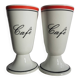 Service de 2 tasses à café sur pied en porcelaine de Limoges mazagrans, atelier du tabalou