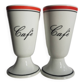 Service de 2 tasses à café sur pied en porcelaine de Limoges mazagrans, atelier du tabalou