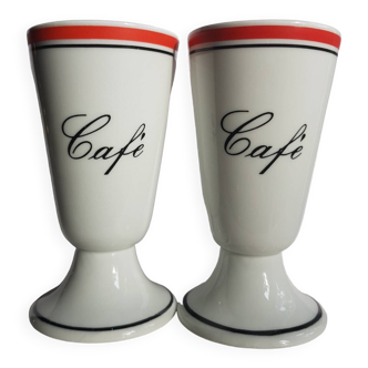 Set de 2 tasses à café sur pied en porcelaine de Limoges mazagrans, atelier du tabalou