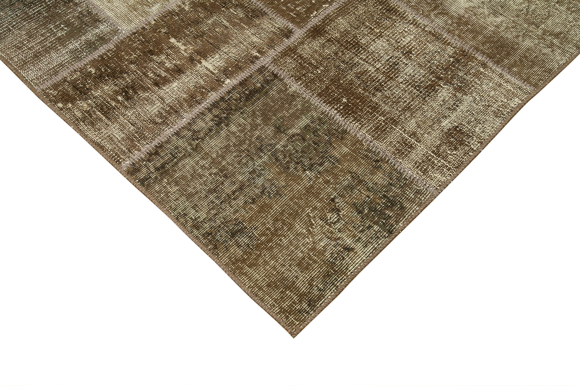 Handmade Anatolian Vintage 195 cm x 300 cm Brown Patchwork Carpet