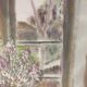 Old painting, still life with bouquet of flower and cat 80s