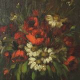 Flowers Still Life Painting Oil on Canvas Amateur Signed