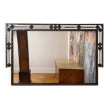 Large Art Deco mirror in hammered iron – Geometric decoration with rosettes