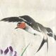 Small Japanese painting bird and iris Okada vintage old watercolor