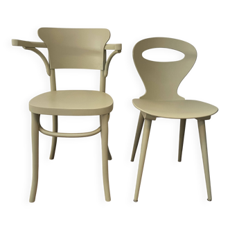 Set of 2 BISTROT wooden seats: BAUMANN chair and LUTERMA armchair.