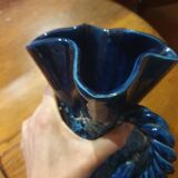 Blue Vallauris vase with twisted handles