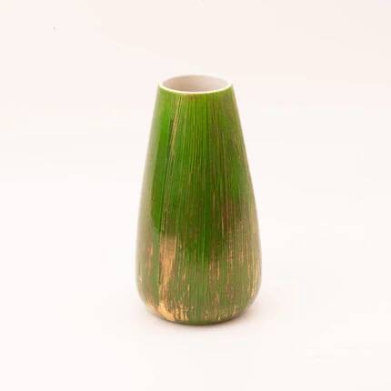 Art Deco porcelain vase in green with floral patterns.