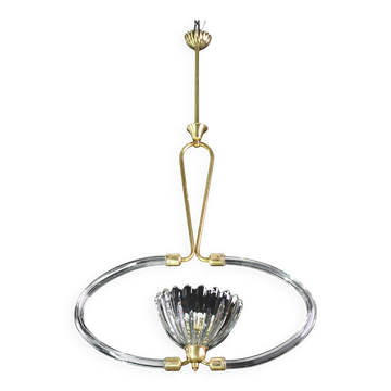Suspension Art Déco en verre de Murano et laiton par Barovier & Toso, 1940