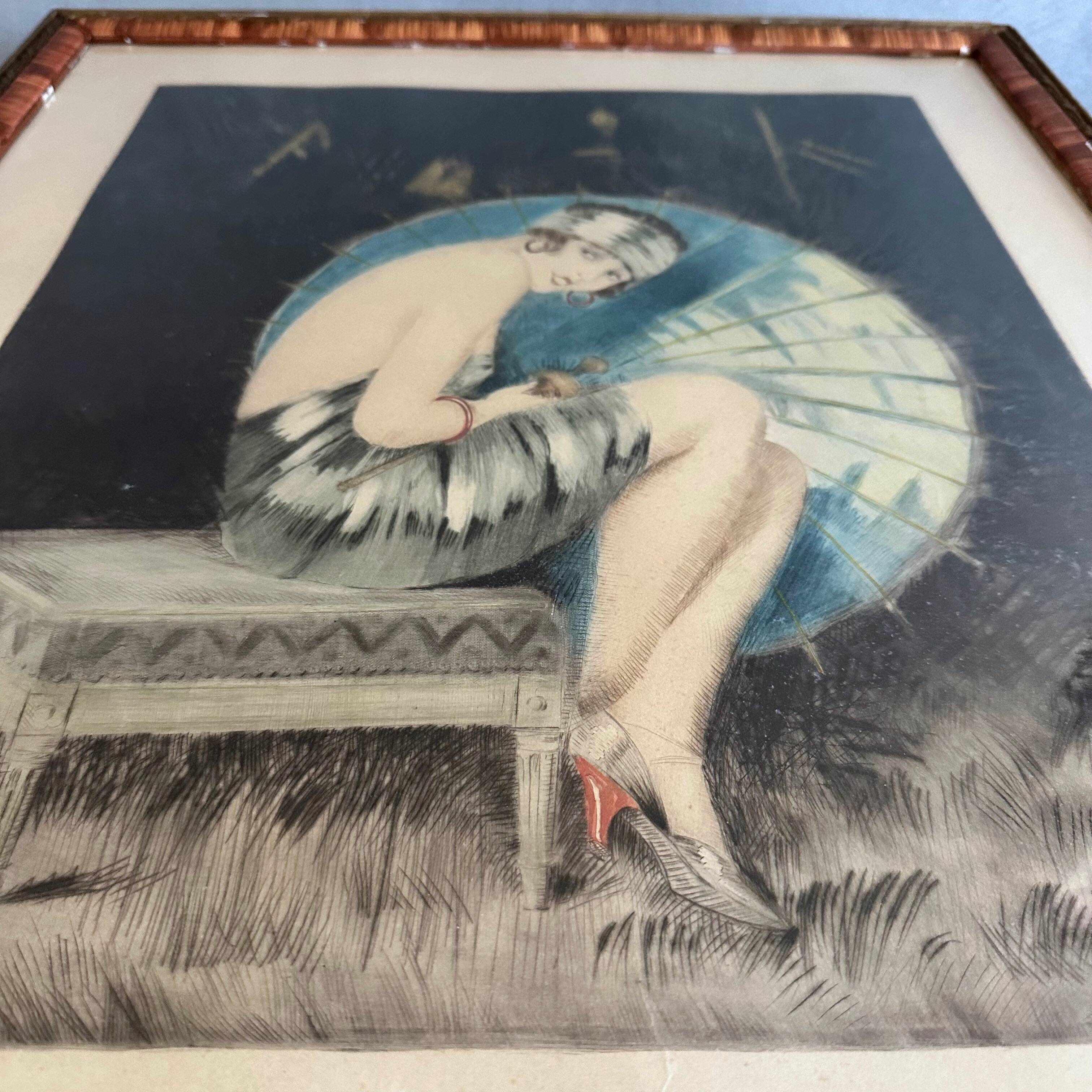 Framed Print "Le Parasol Bleu" by William Ablett – Original Art Deco Print
