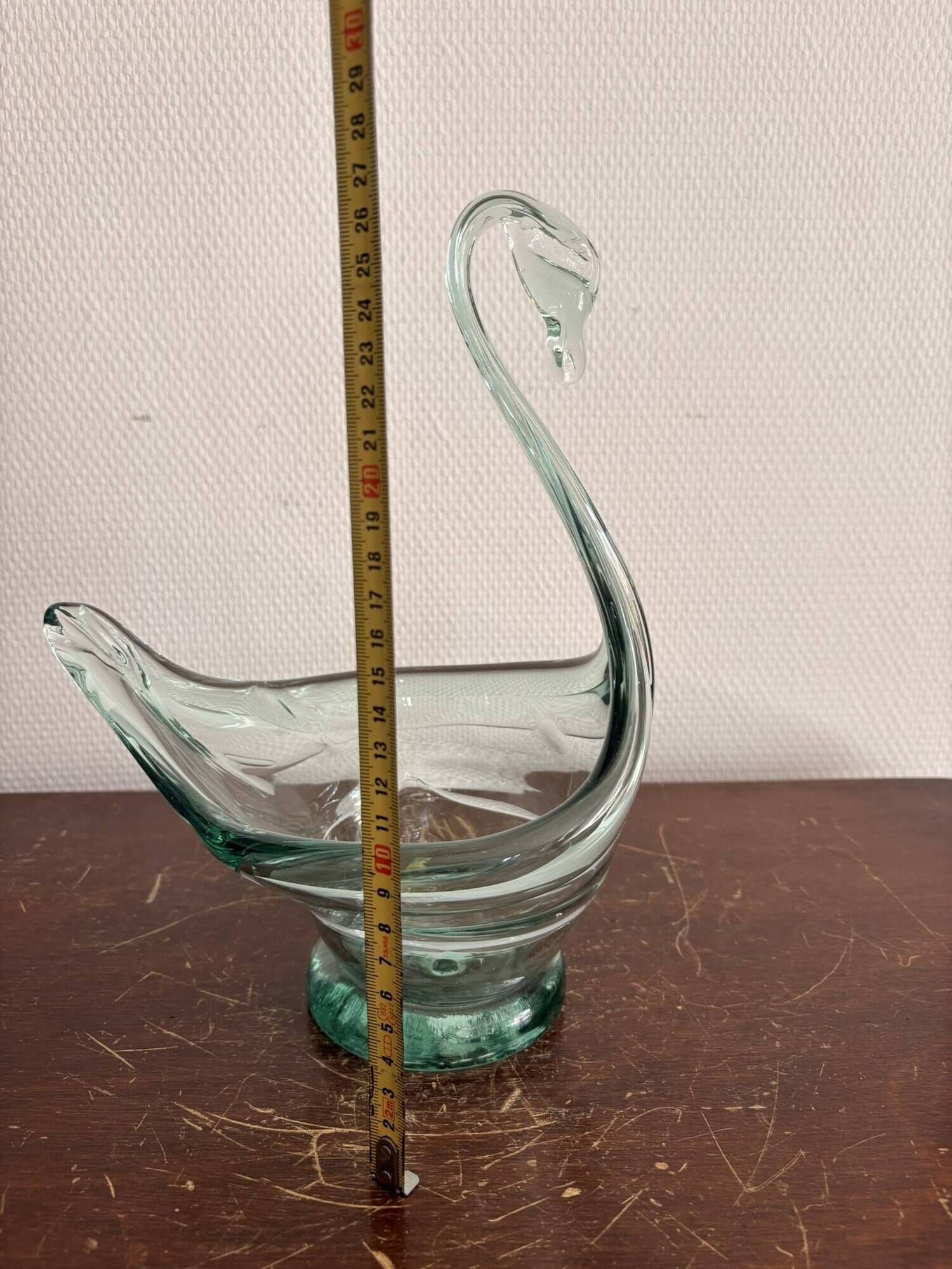 Green Glass Coupe Vase Swan Murano 26 cm Art Deco or 1950s Style