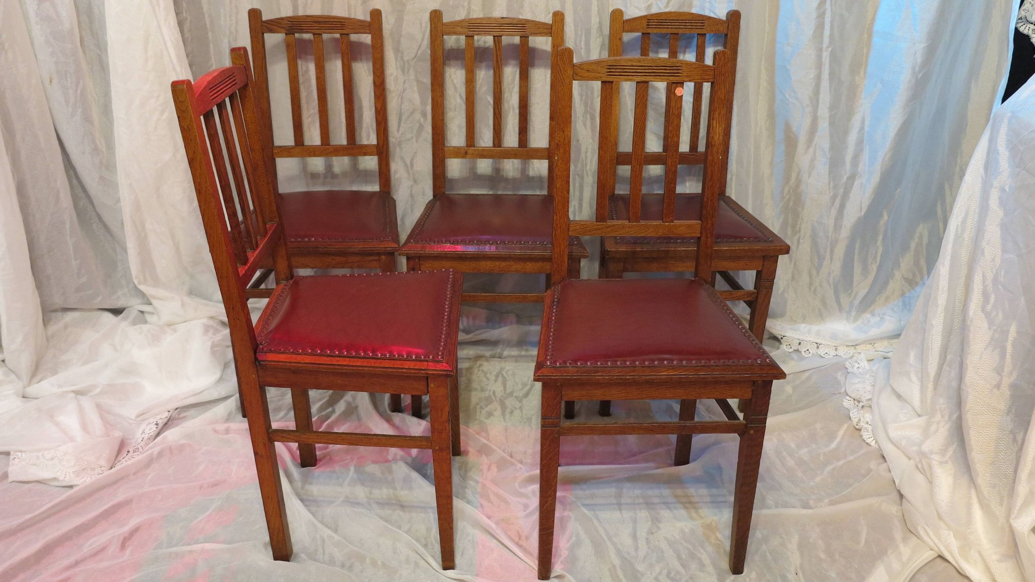 set of 5 oak dining room chairs