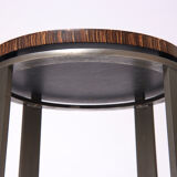 Art-deco style side table in palm wood and steel base