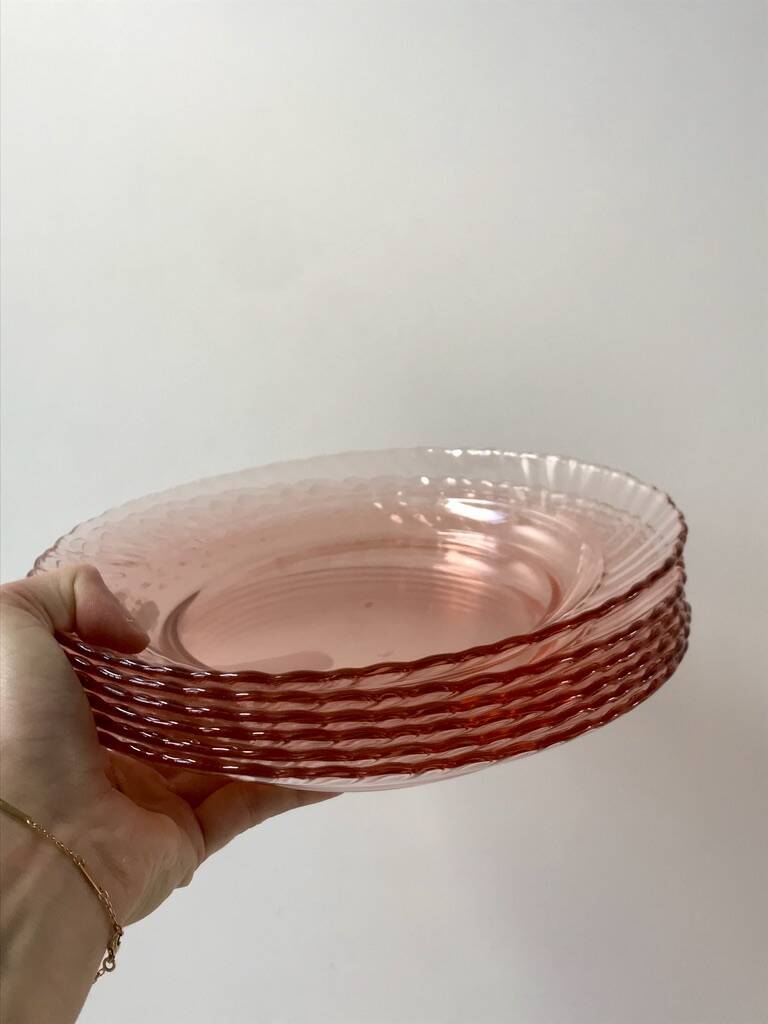 Lot de 6 assiettes creuses rosaline luminarc arcoroc torsadés années 60-70