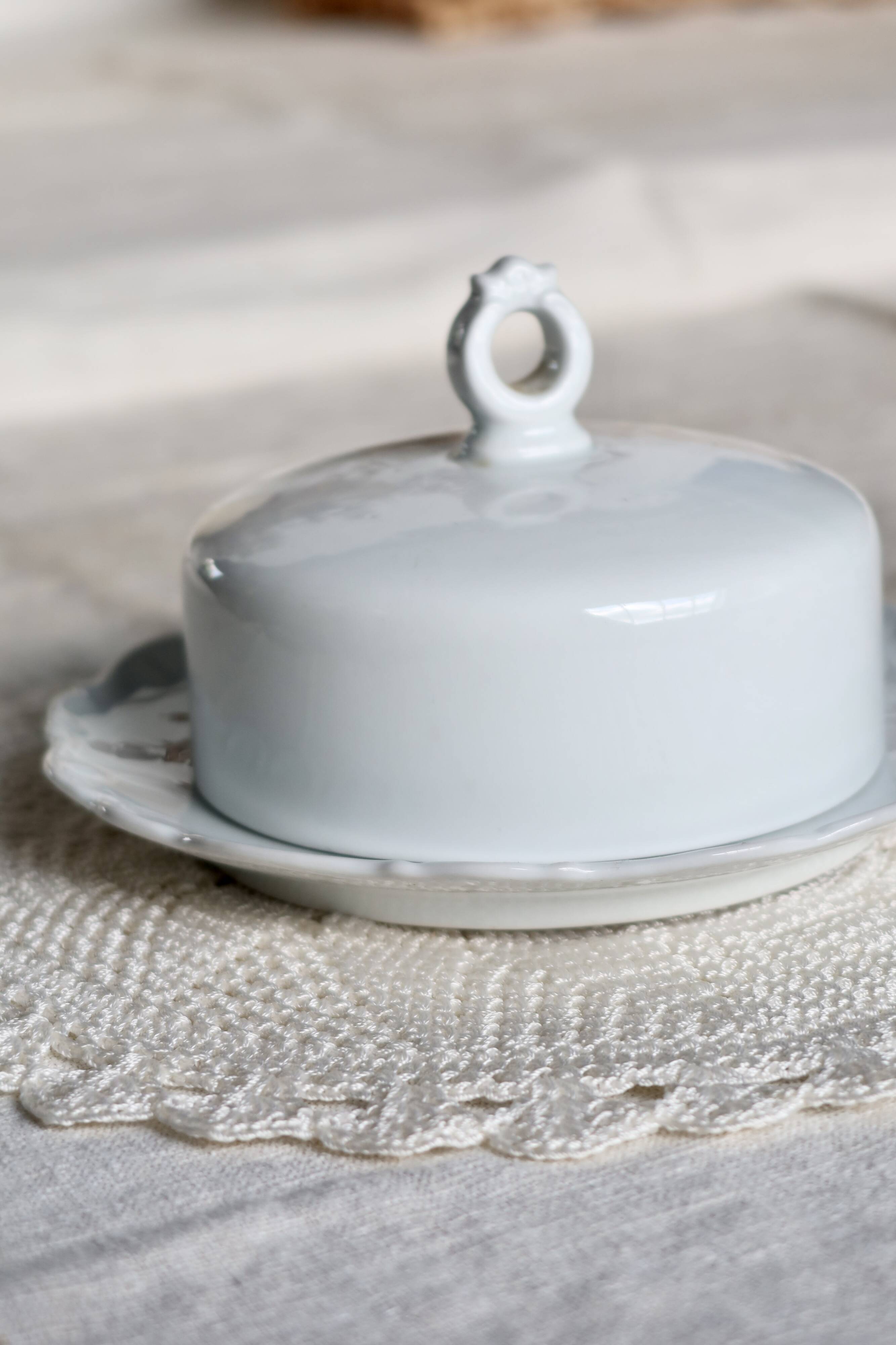 Vintage white porcelain butter bell