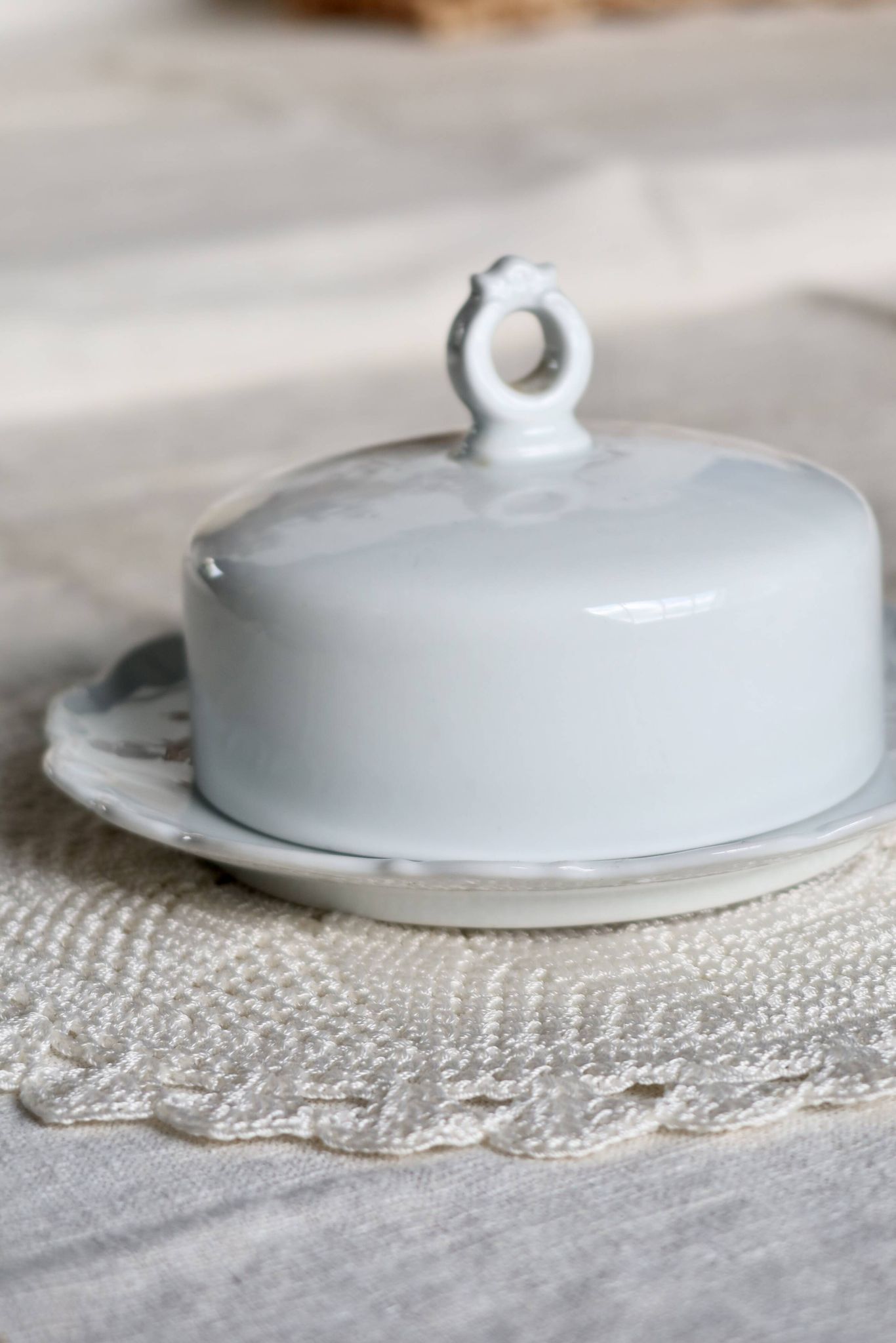 Vintage white porcelain butter bell