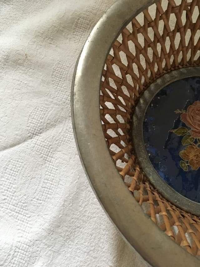 Vintage metal and wicker basket